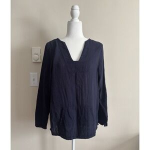 Xirena Womens Medium Top Cotton Navy Blue Minimalist Chic Boho Quiet Luxury